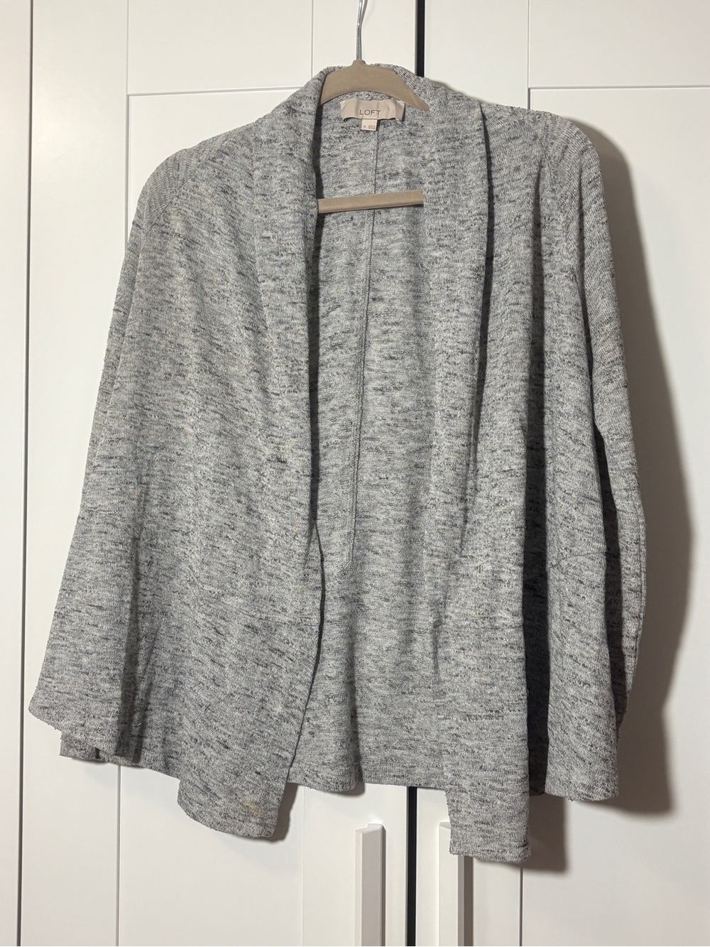 LOFT Light Heather Gray Open-Front Draped Cardigan